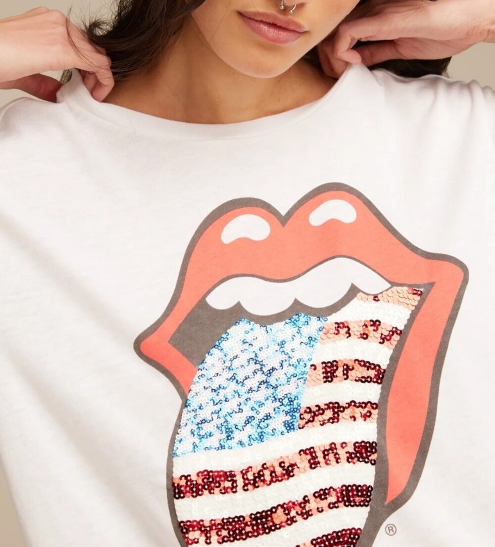 NWT Lucky Brand Sequined Lightweight Rolling Stones Tee Large